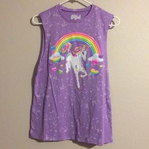 Lisa Frank Splatter Lavender Unicorn Muscle Top